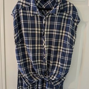 Love & Legend Tie-Front Plaid Sleeveless Shirt